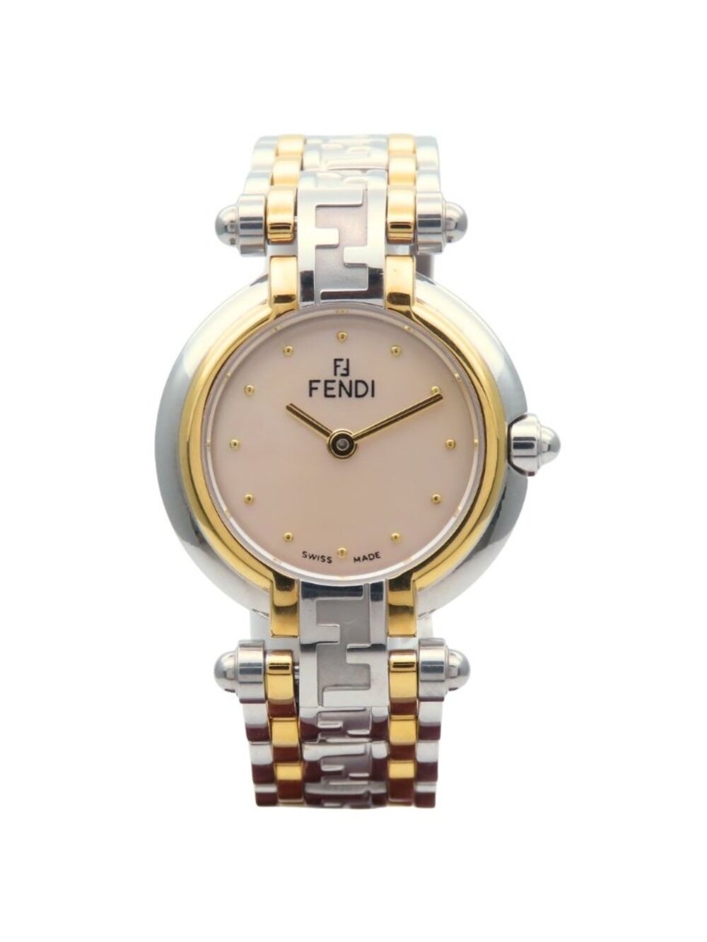 Fendi Watch Orologi 760 L Stainless Steel Silver Gold Dial White Shell Zucca